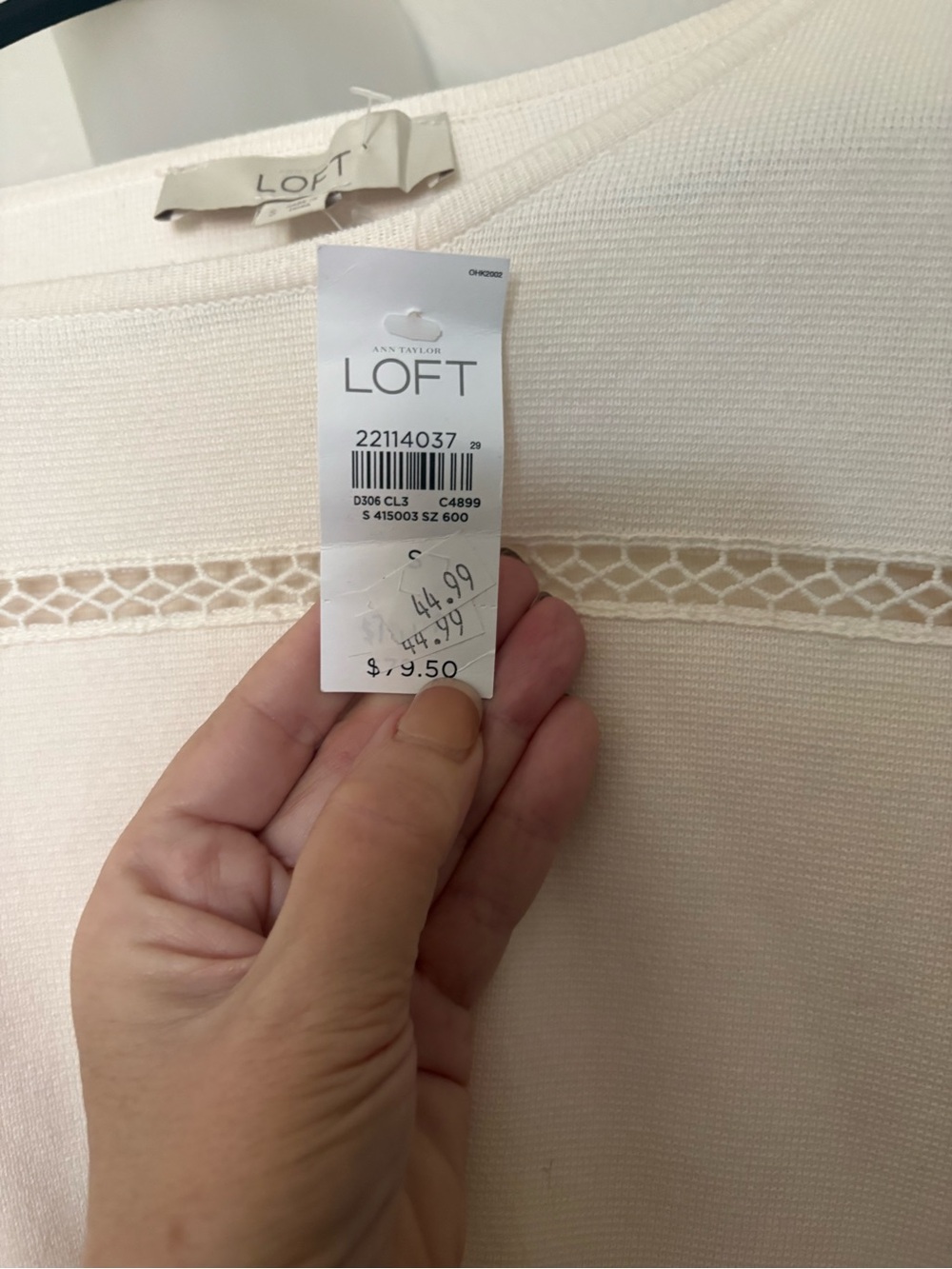 LOFT Cream Knit Top with Lace Insets - Picture 6 of 6